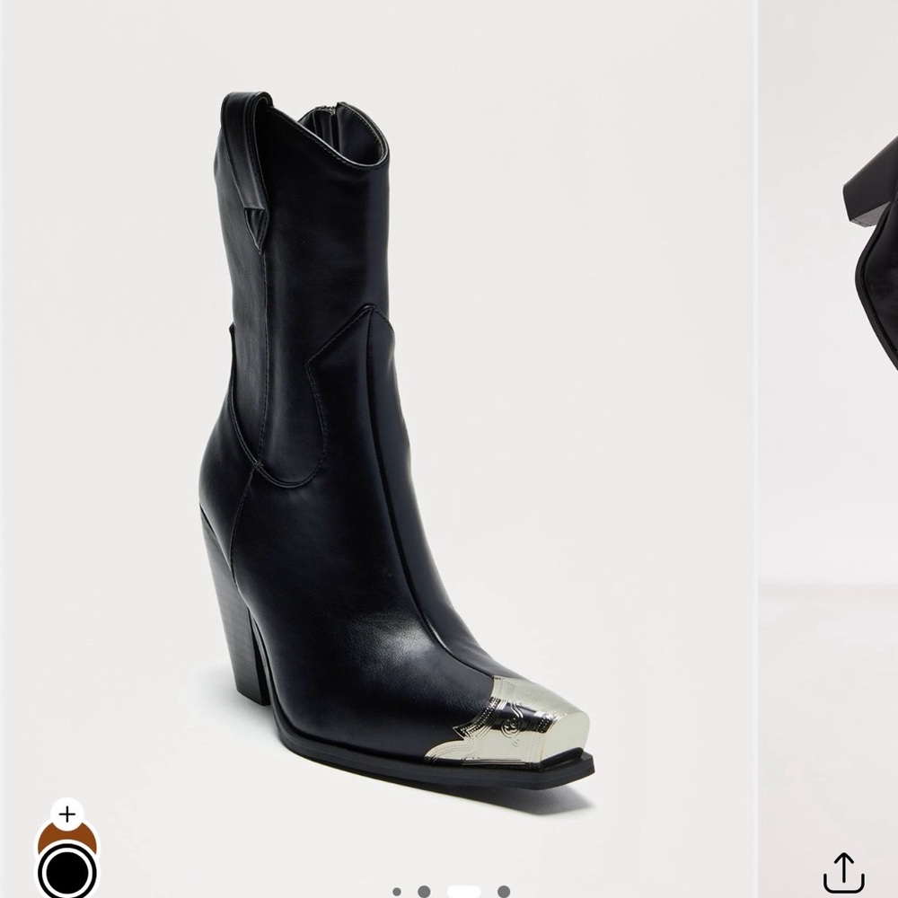 Fashion Nova Black Ankle Boots with Silver Tip